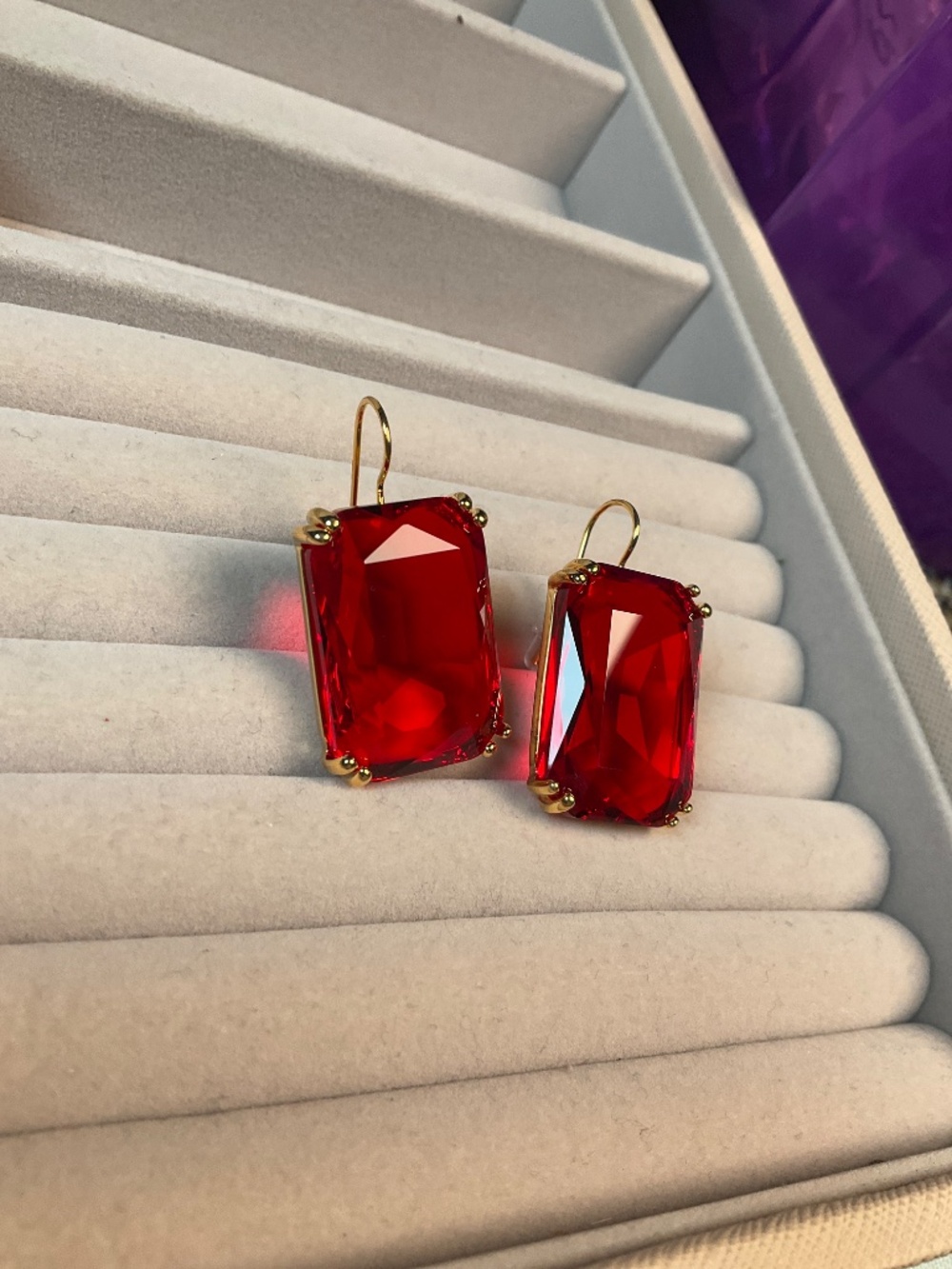 Ruby Red Swarovski Crystal Drop Earrings - Picture 3 of 5